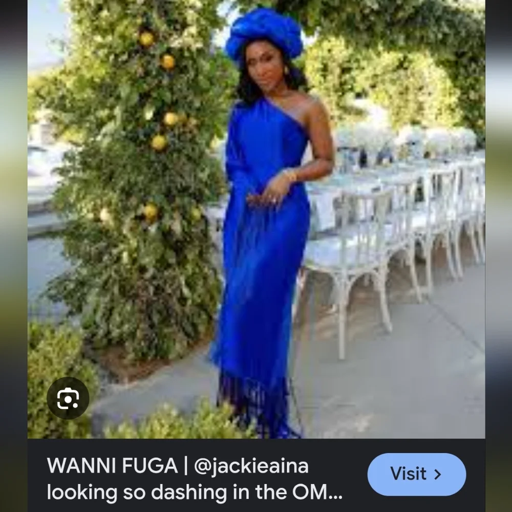 Wanni Fuga Blue Maxi Fringe One Shoulder Dress NEW - Picture 1 of 11